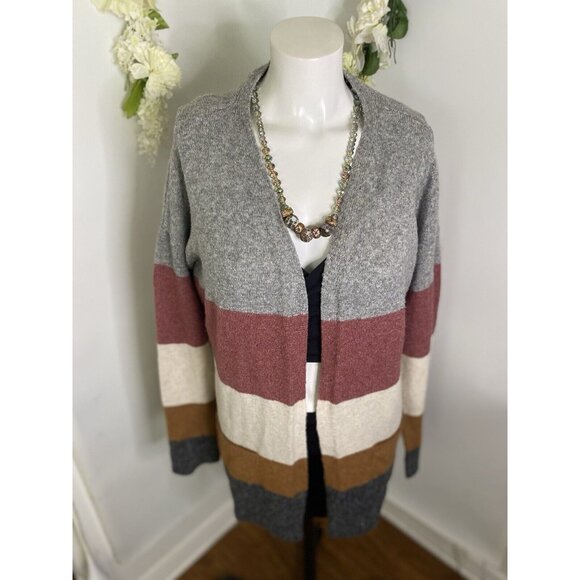 Pinque Womens Cardigan Sweater Long Sleeve Open Front Striped Pockets Size Small - Picture 15 of 16